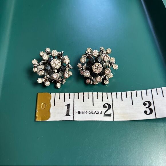 2 Pairs MCM 1950s / 1960s Crystal Rhinestone Silver Black Earrings Lot - Picture 4 of 6